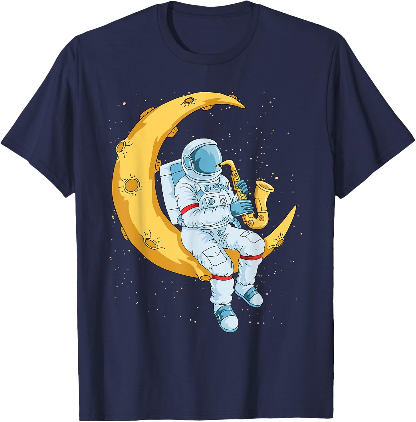 Saxophone Player Astronaut Saxophonist Moon Jazz Musician T-Shirt - T-Shirt | Navy