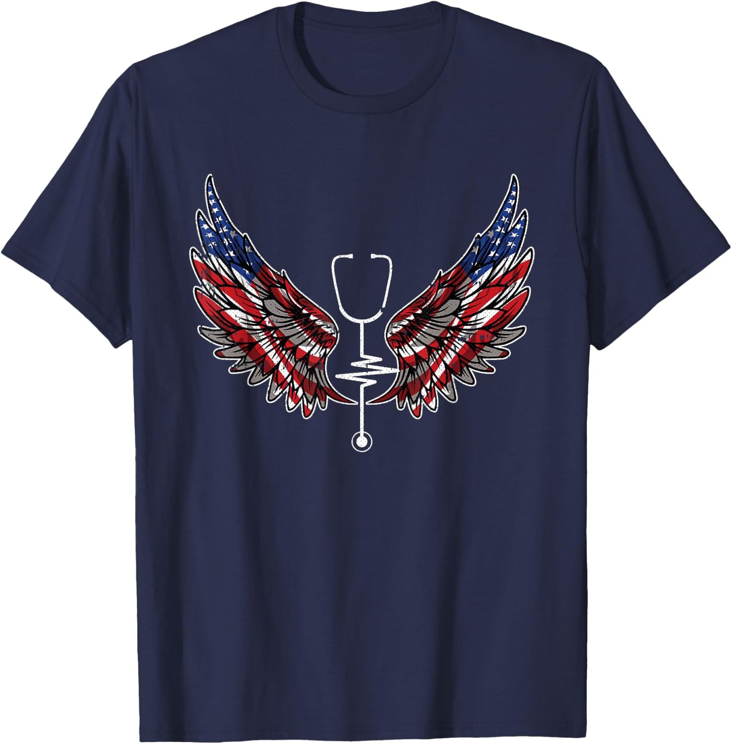 Nurse American Flag 4th Of July Wings Patriotic RN Nursing T-Shirt - T-Shirt | Navy