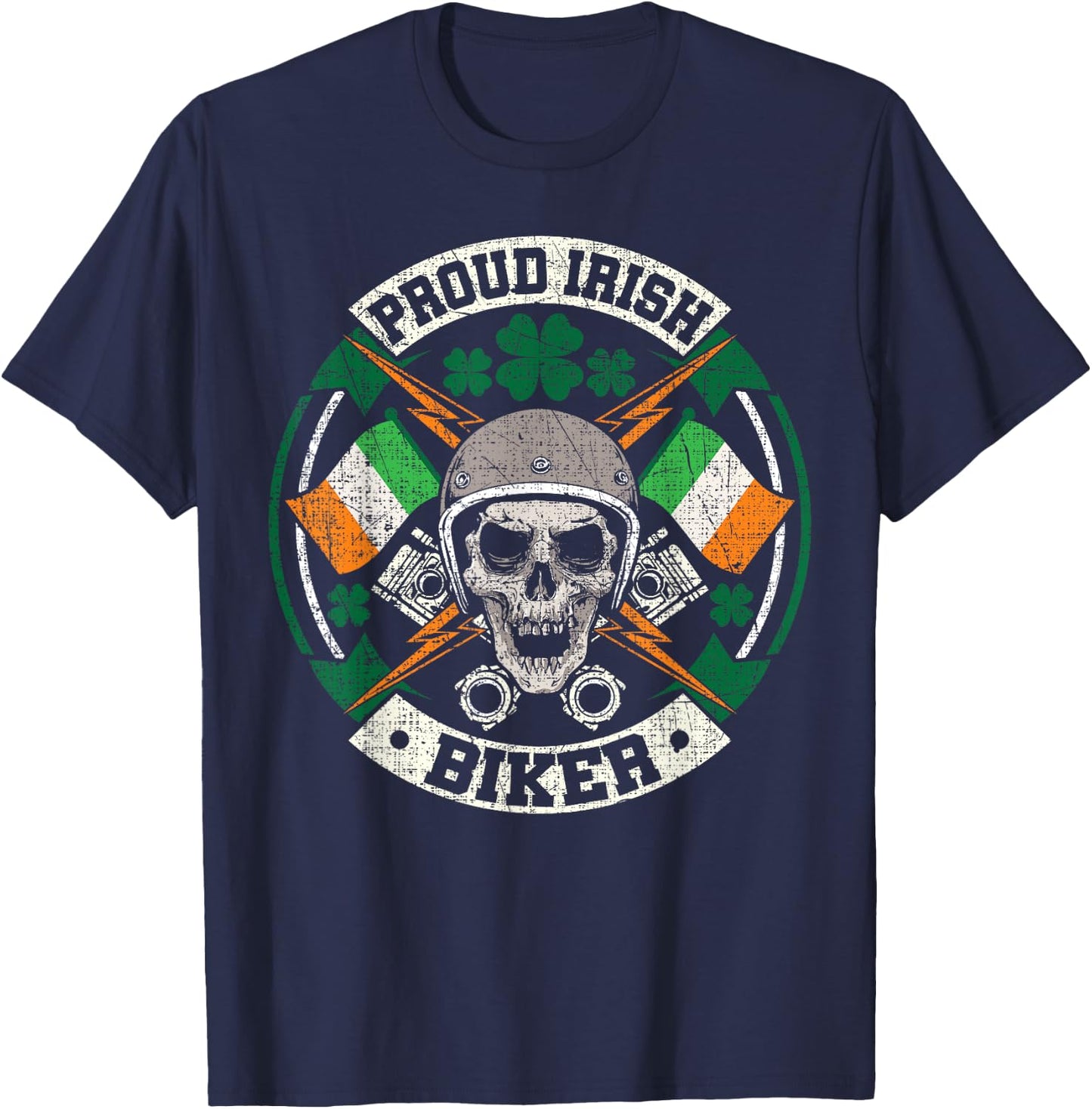 Motorcycle Proud Irish Biker Distressed St Patricks Day T-Shirt - T-Shirt | Navy