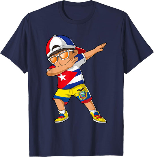 Half Cuban Half Ecuadorian Boy Kid Cuba Ecuador Flag T-Shirt - T-Shirt | Navy
