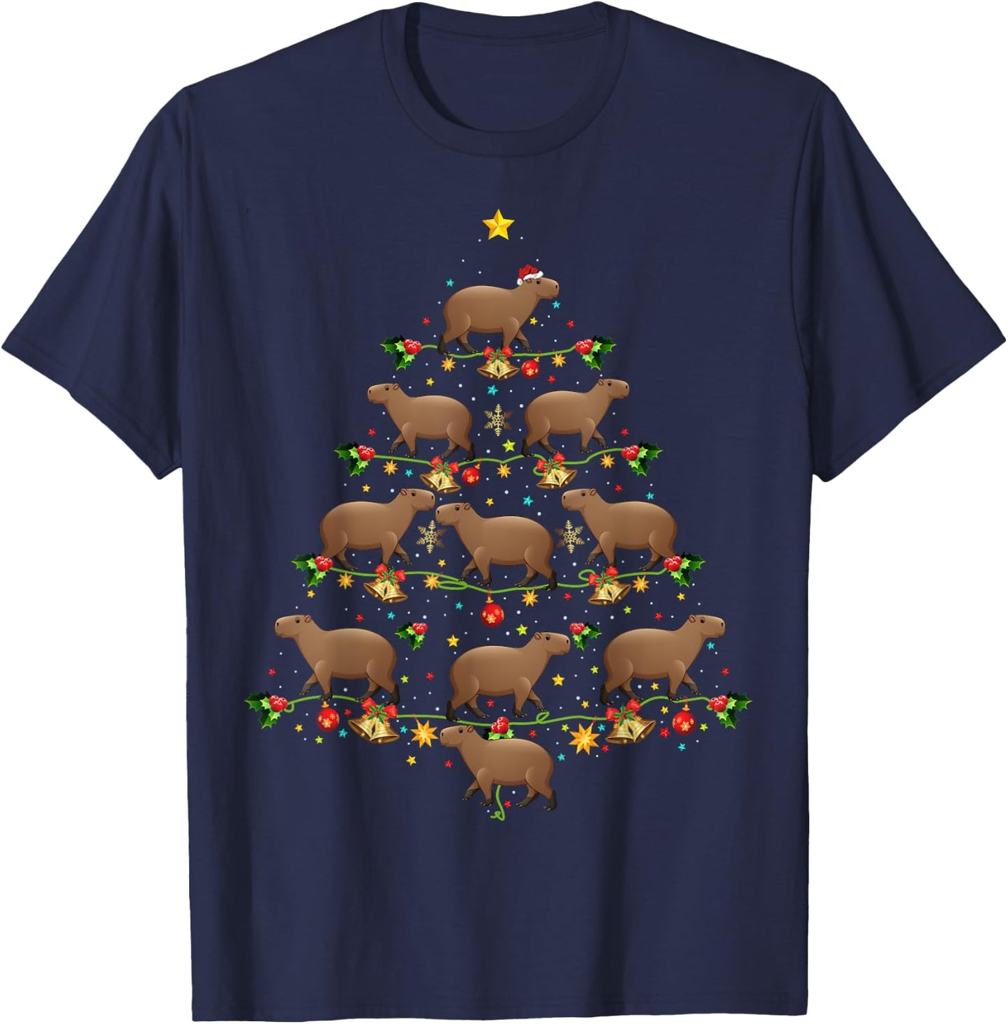 Capybara Christmas Tree Gift Funny Christmas Capybara T-Shirt - T-Shirt | Navy