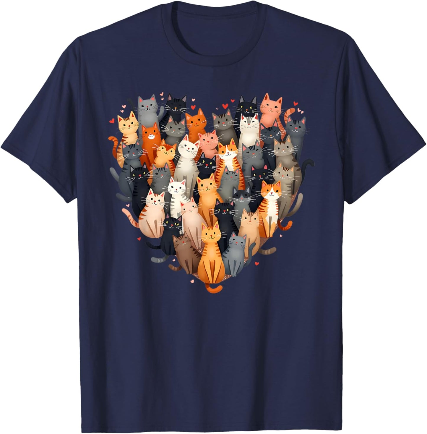 Cat Heart Shape Cats Feline Affection T-Shirt - T-Shirt | Navy
