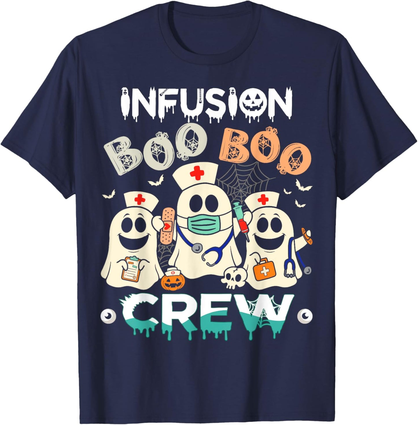 Boo Infusion Crew Ghost Women Halloween Nurse Costume T-Shirt - T-Shirt | Navy