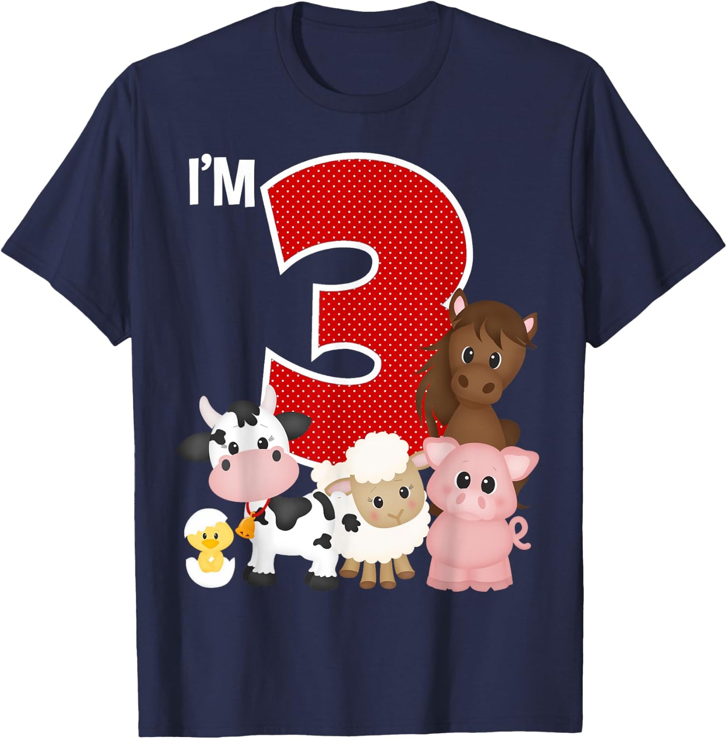 I'm 3 Birthday Boy Girl Farm Animals Theme Party 3 Year Old T-Shirt - T-Shirt | Navy