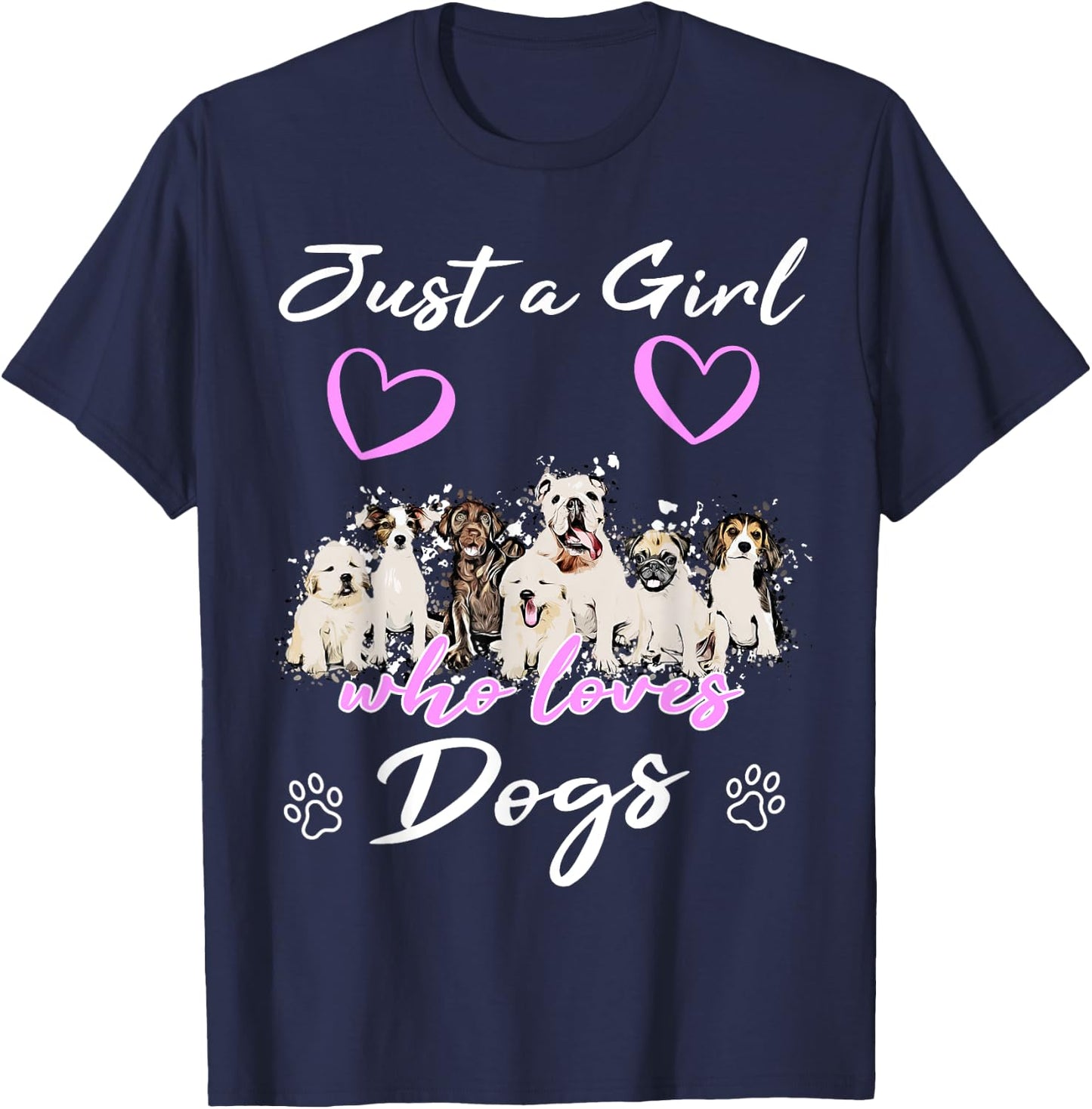 Just a girl who loves Dogs Funny Puppy Cartoon Dog T-Shirt - T-Shirt | Navy