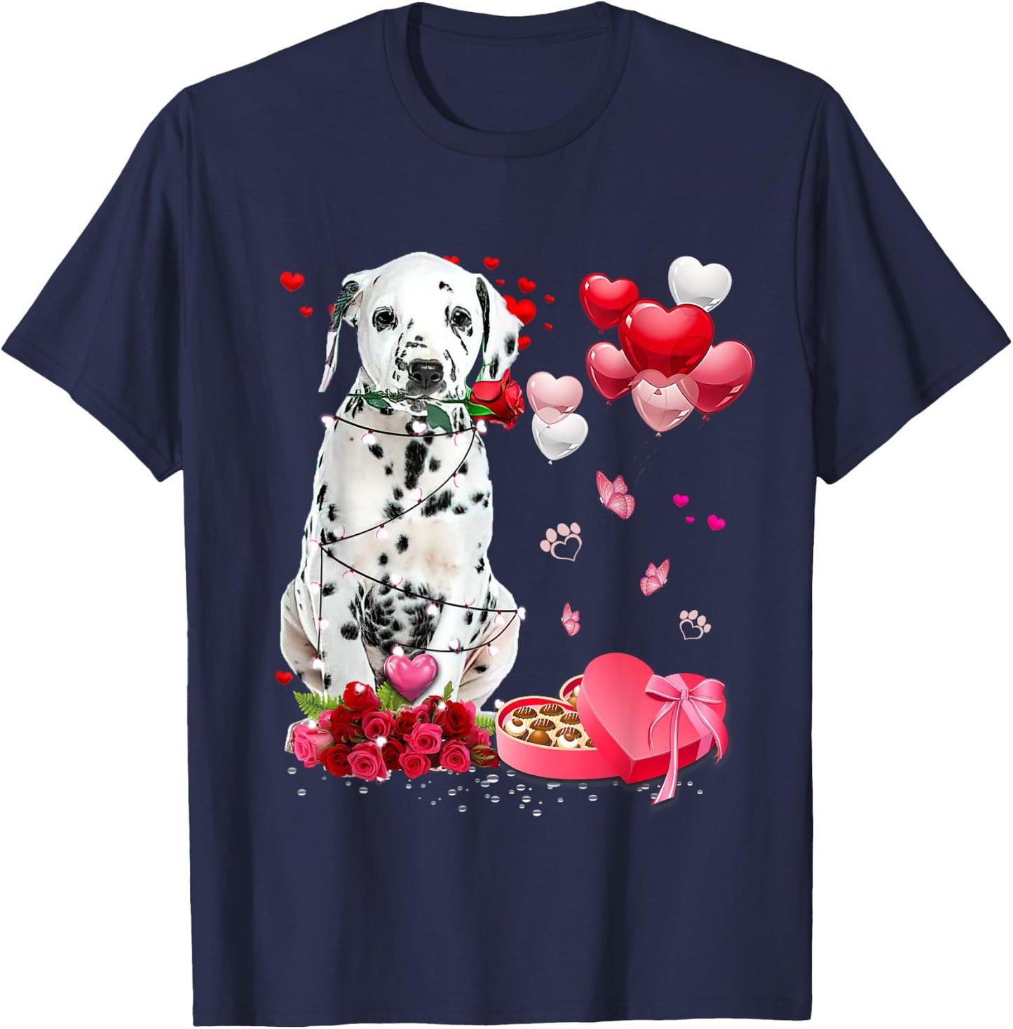 Funny Dalmatian Rose Heart Happy Valentine Day Dog Mom Women Kids T-Shirt - T-Shirt | Navy