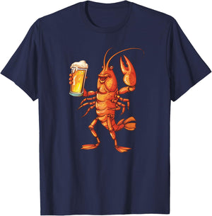 Crawfish Drinking Beer Lover Cajun Food Crawfish And Beer T-Shirt - T-Shirt | Navy