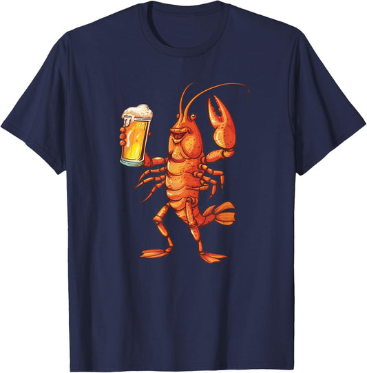 Crawfish Drinking Beer Lover Cajun Food Crawfish And Beer T-Shirt - T-Shirt | Navy