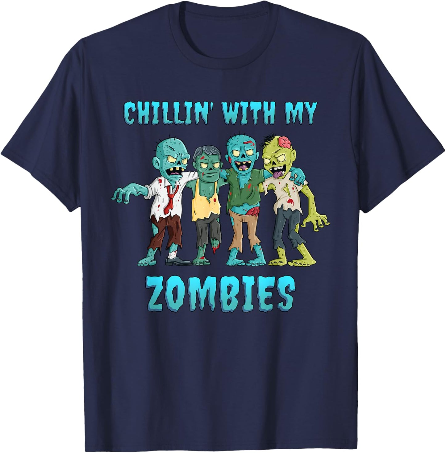 Halloween Chillin With My Zombies Boys Girls Kids Funny T-Shirt - T-Shirt | Navy