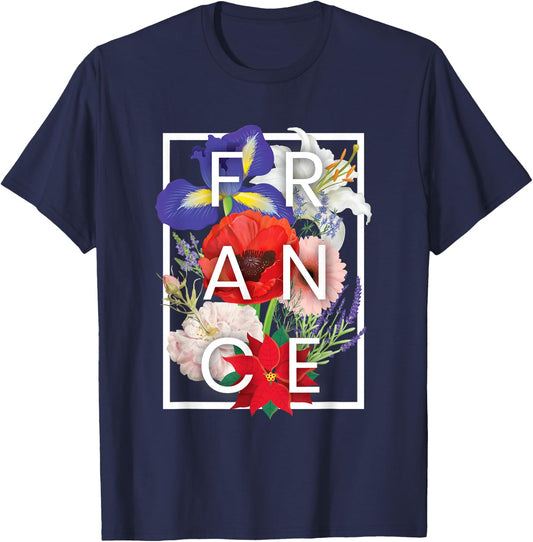 Flowers of France Word Art - French Pride T-Shirt - T-Shirt | Navy