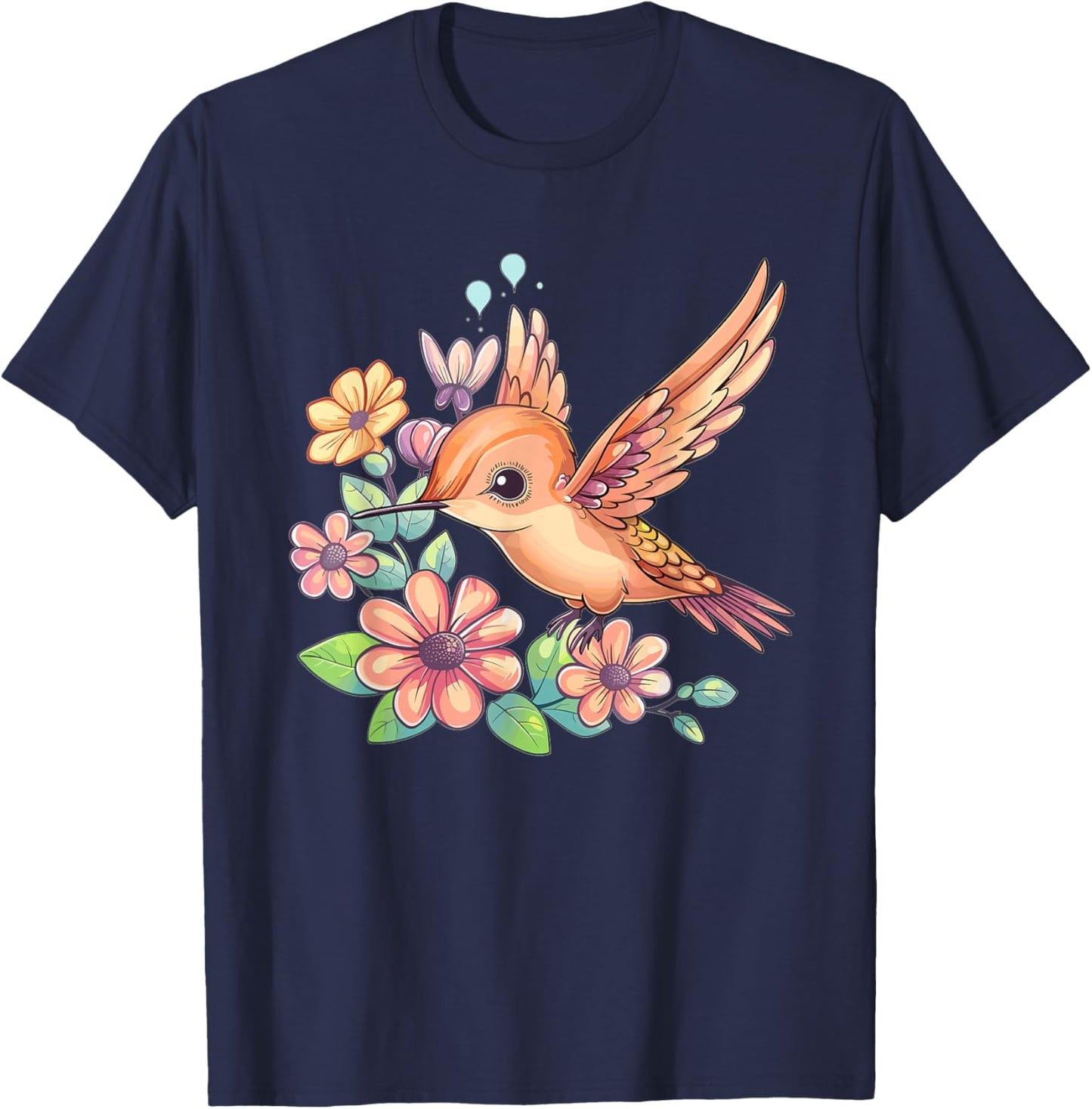 Cute Flower Hummingbird T-Shirt - T-Shirt | Navy