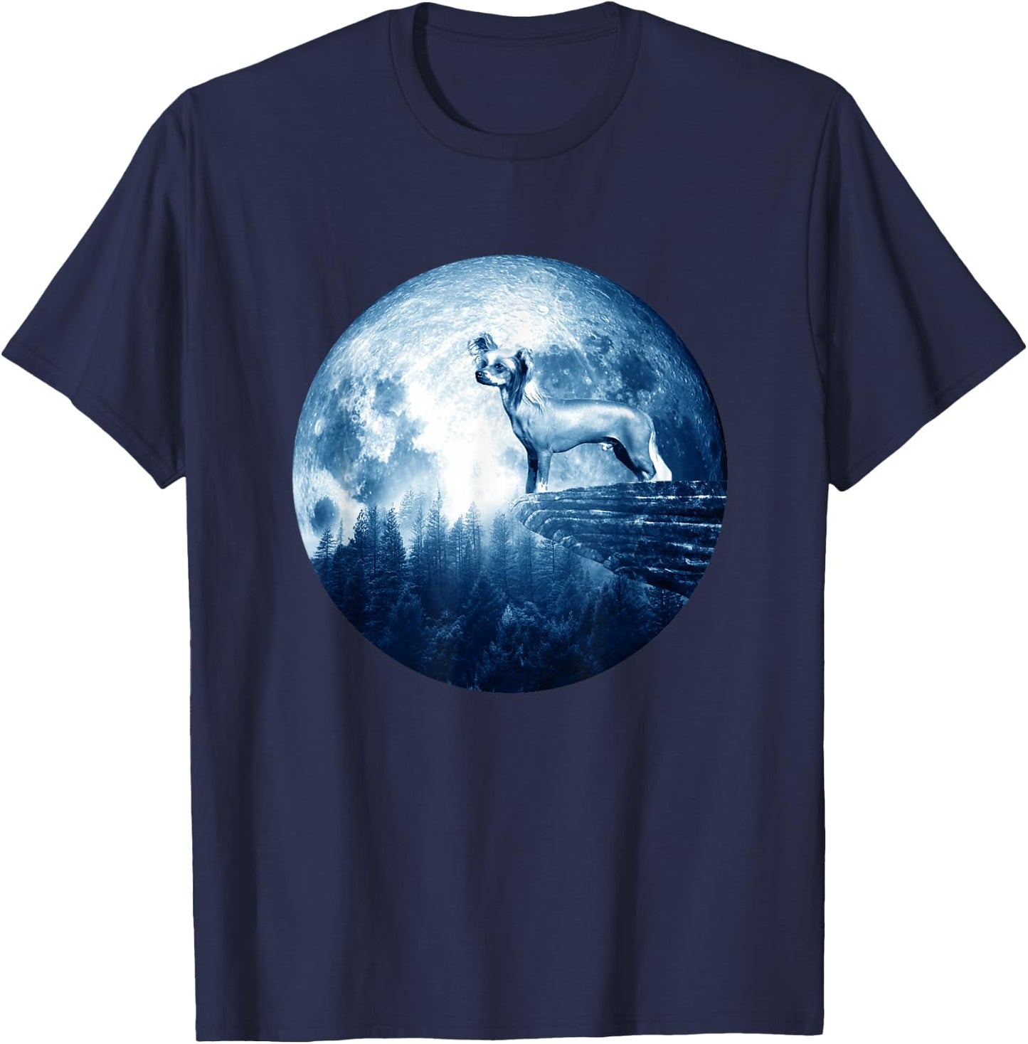 Chinese Crested Dog Moon Dog Mom Dad Women Men Dog Lovers T-Shirt - T-Shirt | Navy