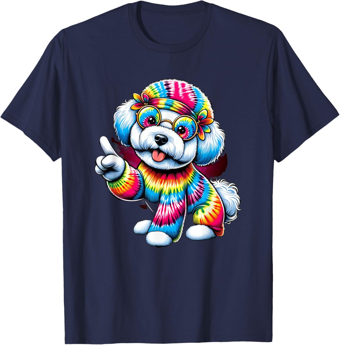 Peace Sign Tie Dye Bichon Frise Dog Men Women Kids T-Shirt - T-Shirt | Navy