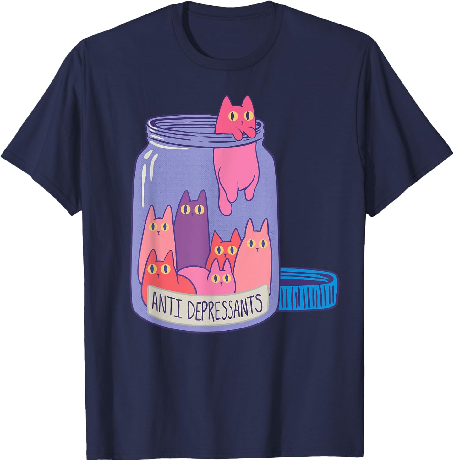 Antidepressant Cat Retro Antidepressants Cats Funny Gift Men Women T-Shirt - T-Shirt | Navy