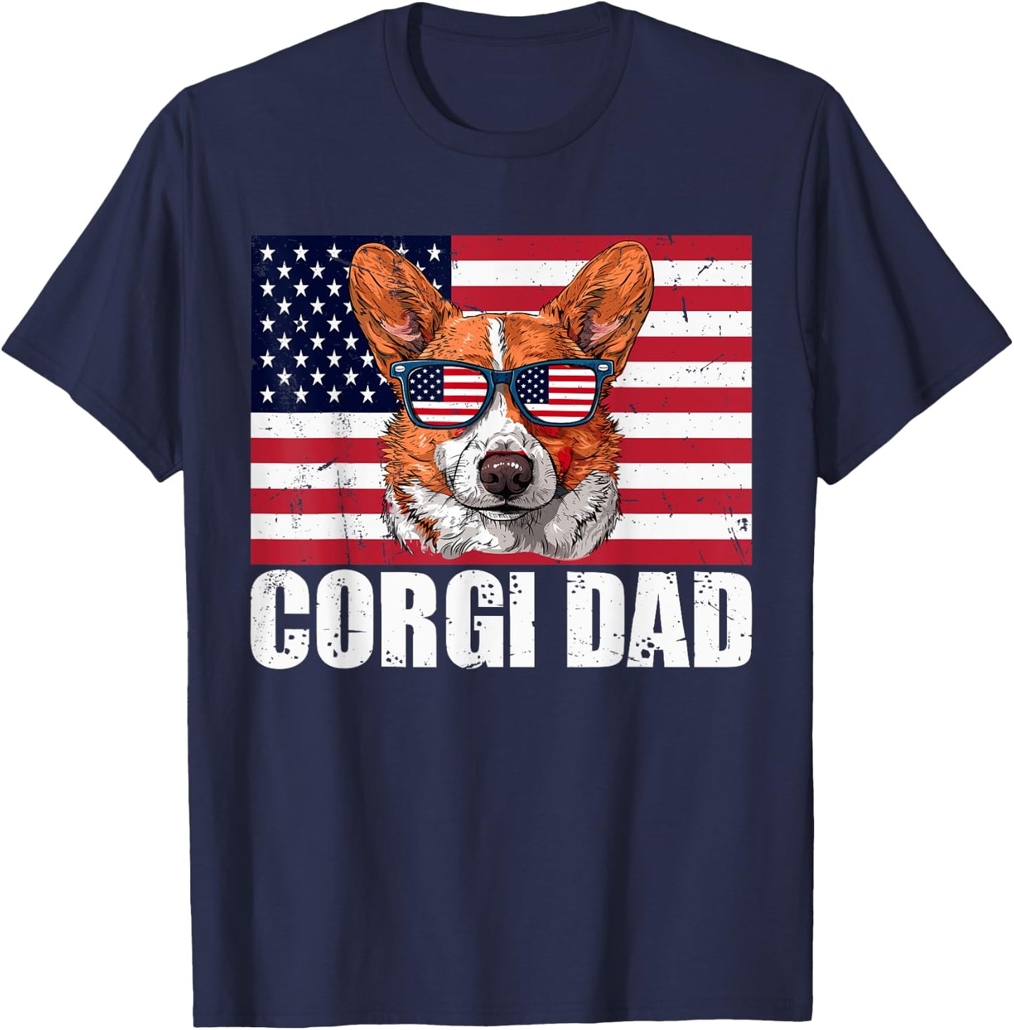 Corgi Dad Pembroke Welsh Corgi US Flag Dog Lover 4th of July Kids Men T-Shirt - T-Shirt | Navy