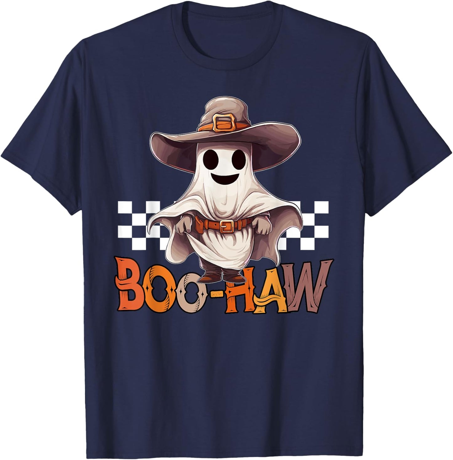 BOO-HAW Cowboy Ghost Country Western Halloween Men Women T-Shirt - T-Shirt | Navy