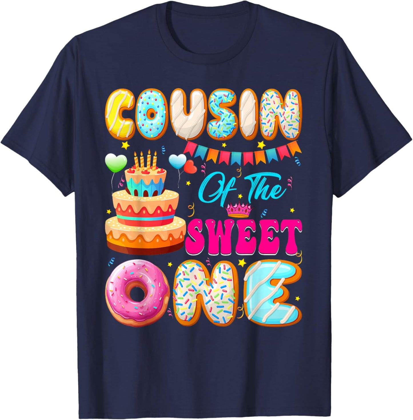 Cousin Of The Sweet One Donut Theme 1st Birthday Family T-Shirt - T-Shirt | Navy