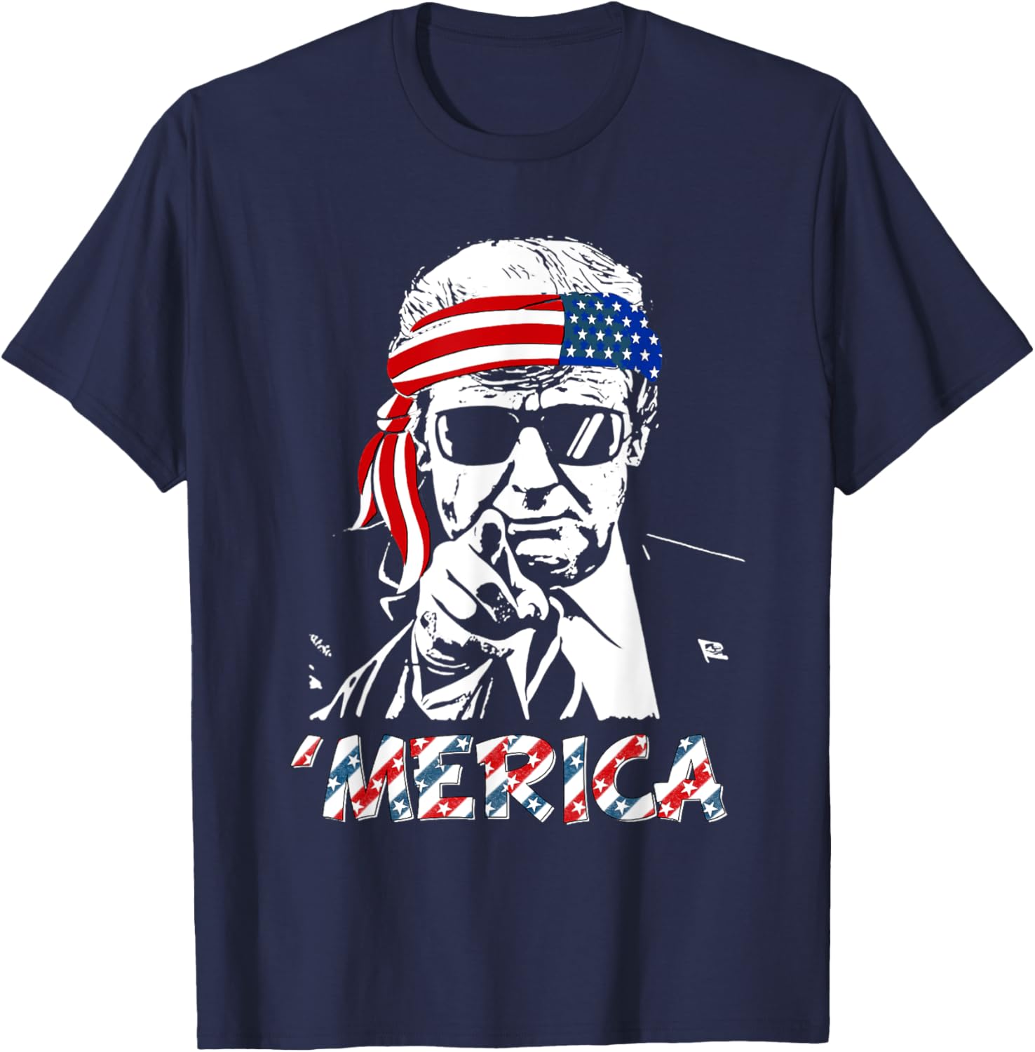 'MERICA TRUMP Happy 4th Of July Trump American Flag Men T-Shirt - T-Shirt | Navy
