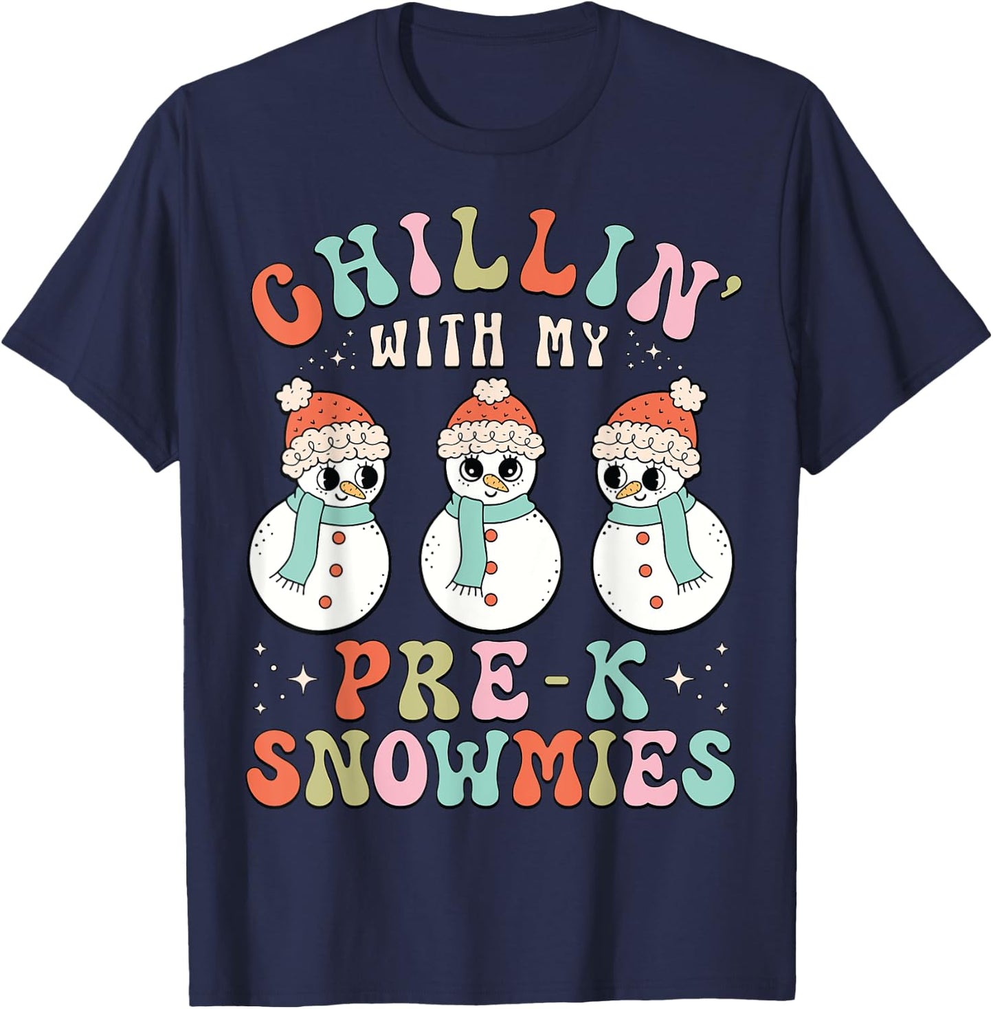 Chillin With My Pre-K Snowmies Snowman Teacher Xmas Pajamas T-Shirt - T-Shirt | Navy