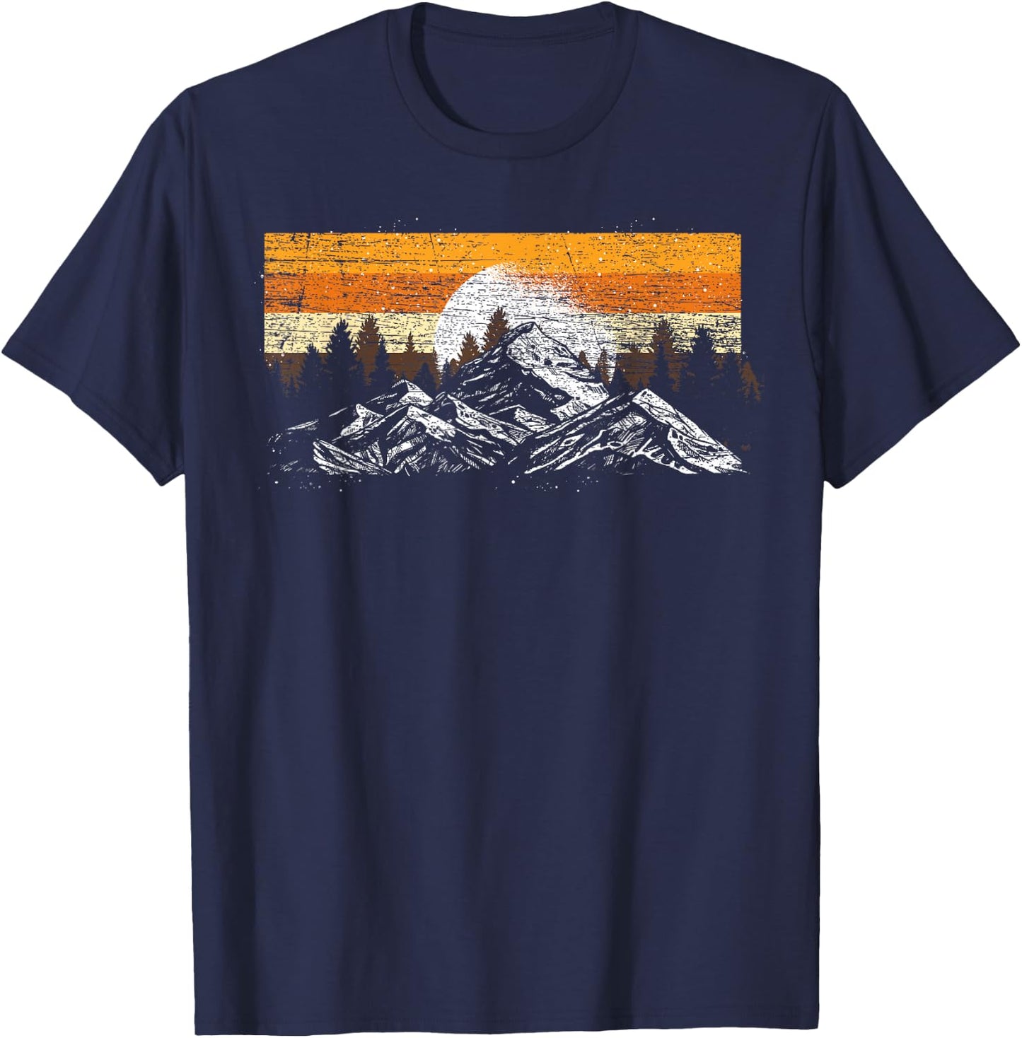 Moonlight Nature Trees Mountains Retro Hiking Forest T-Shirt - T-Shirt | Navy