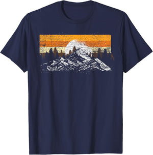Moonlight Nature Trees Mountains Retro Hiking Forest T-Shirt - T-Shirt | Navy