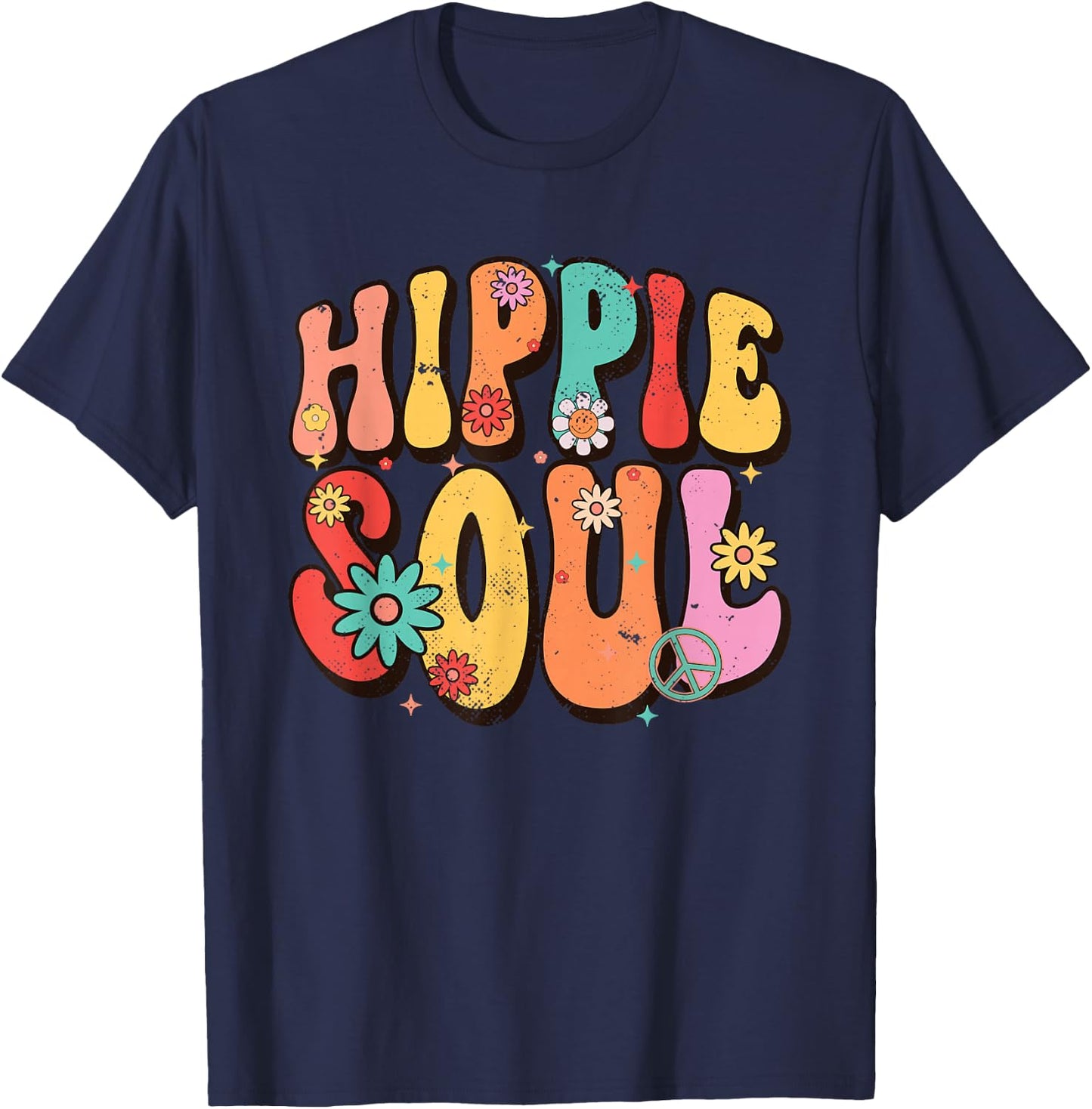 Hippie Soul Groovy Flowers Vintage Hippies Hippie T-Shirt - T-Shirt | Navy