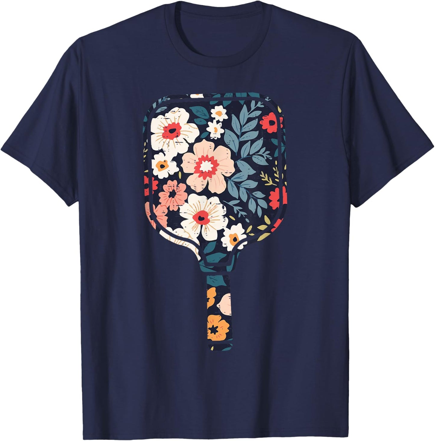 Pickle Ball Paddle Flowers Pickleball Racket Women Girls Kid T-Shirt - T-Shirt | Navy