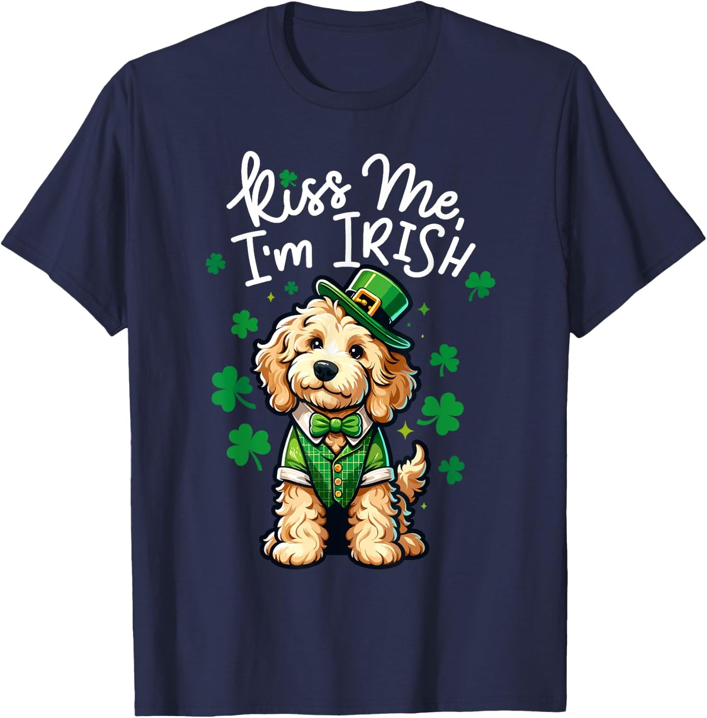 Kiss Me Im Irish Doodle Kids Men Women Funny St Patricks Day T-Shirt - T-Shirt | Navy