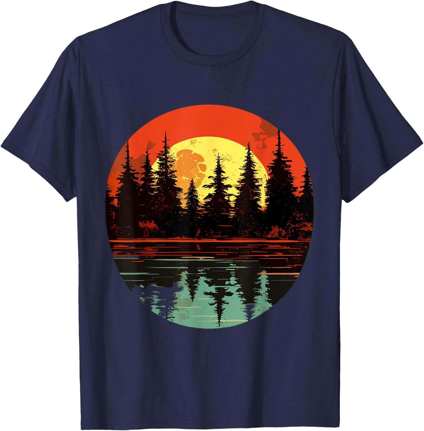 Trees Forest Reflection Wildlife Nature Animal Outdoor T-Shirt - T-Shirt | Navy