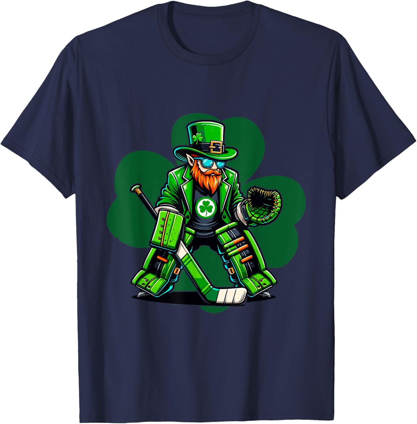 Hockey Goalie Saint Patrick's Day Irish Shamrock T-Shirt - T-Shirt | Navy