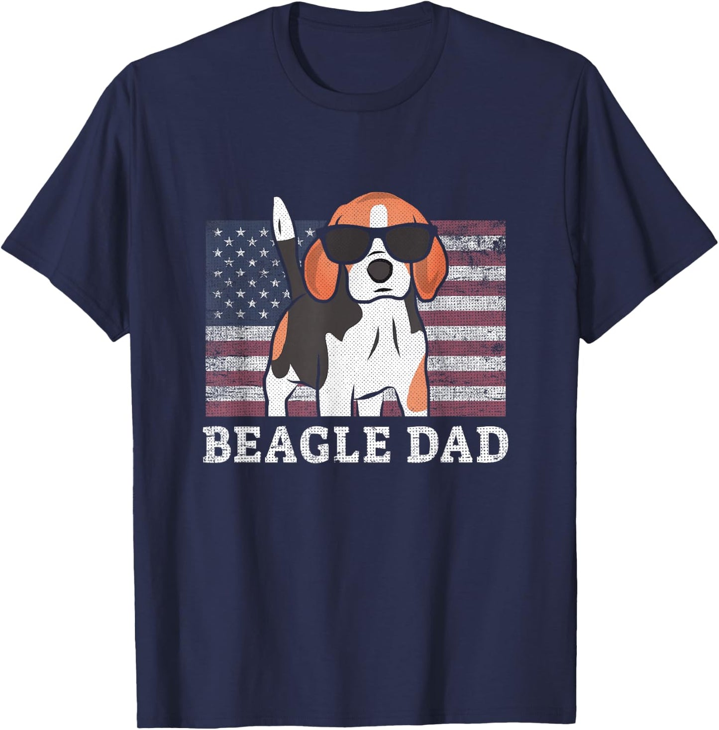 Beagle Dad American Flag 4th of July Patriotic Beagle Design T-Shirt - T-Shirt | Navy