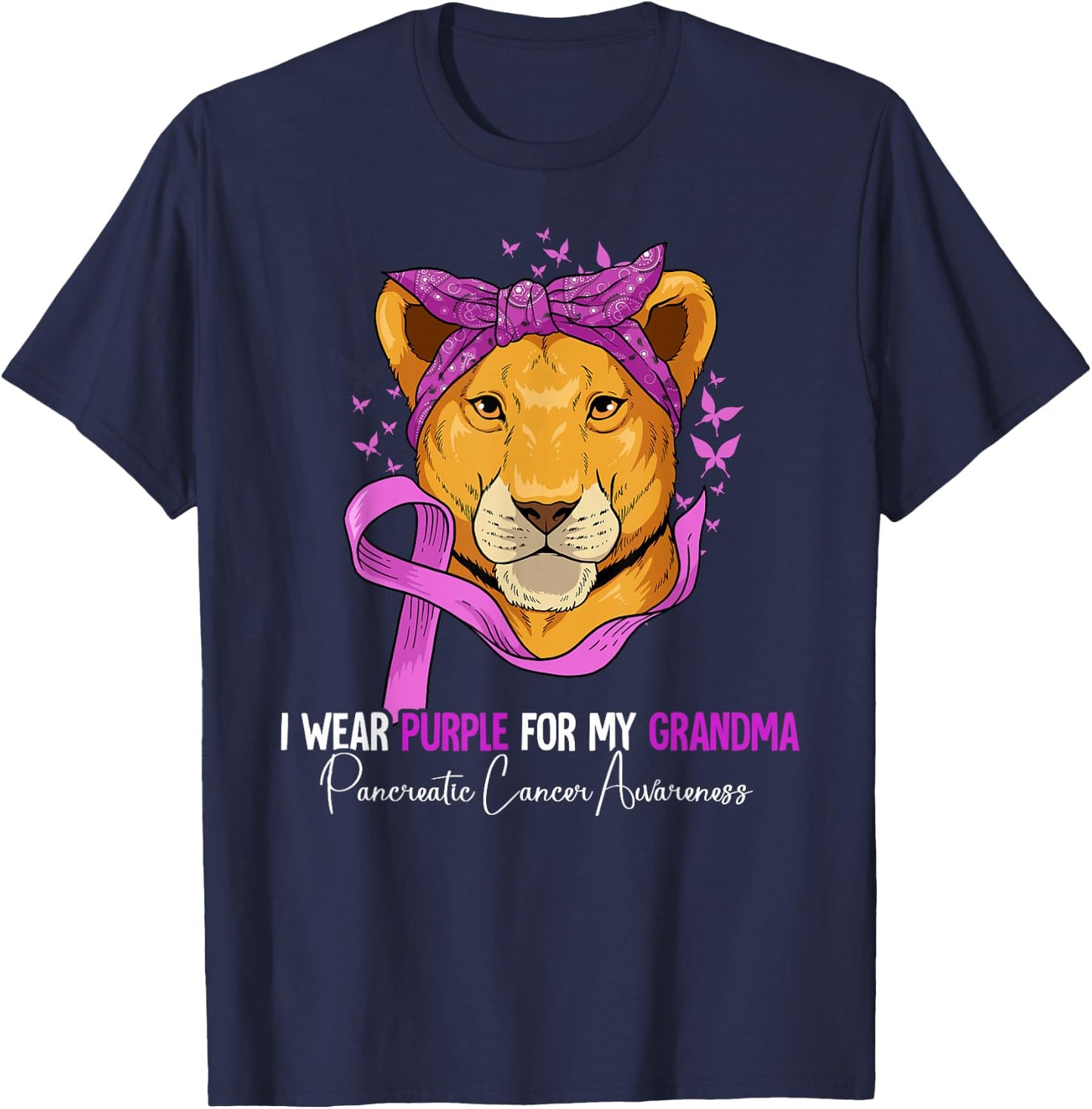 I Wear Purple For My Grandma Pancreatic Cancer Awareness T-Shirt - T-Shirt | Navy