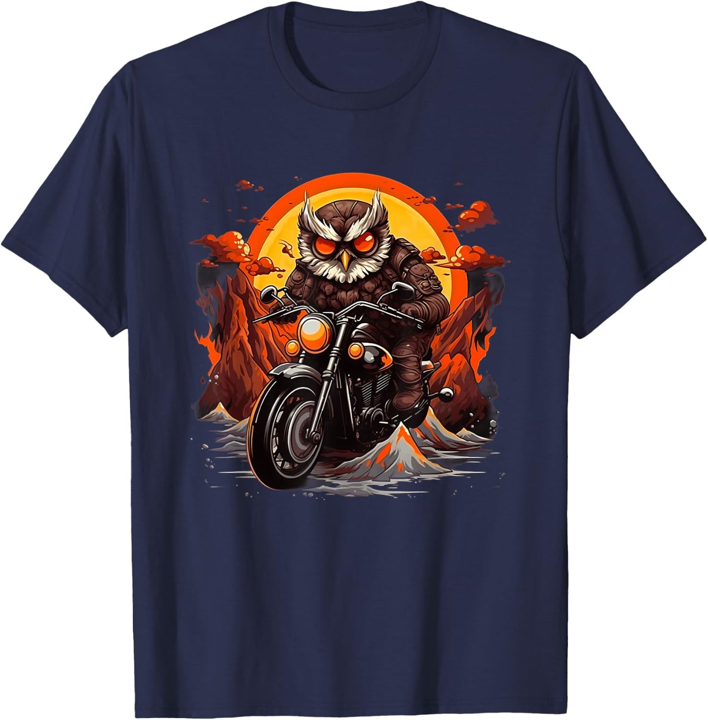Biker Owl Riding Motorcycle T-Shirt - T-Shirt | Navy