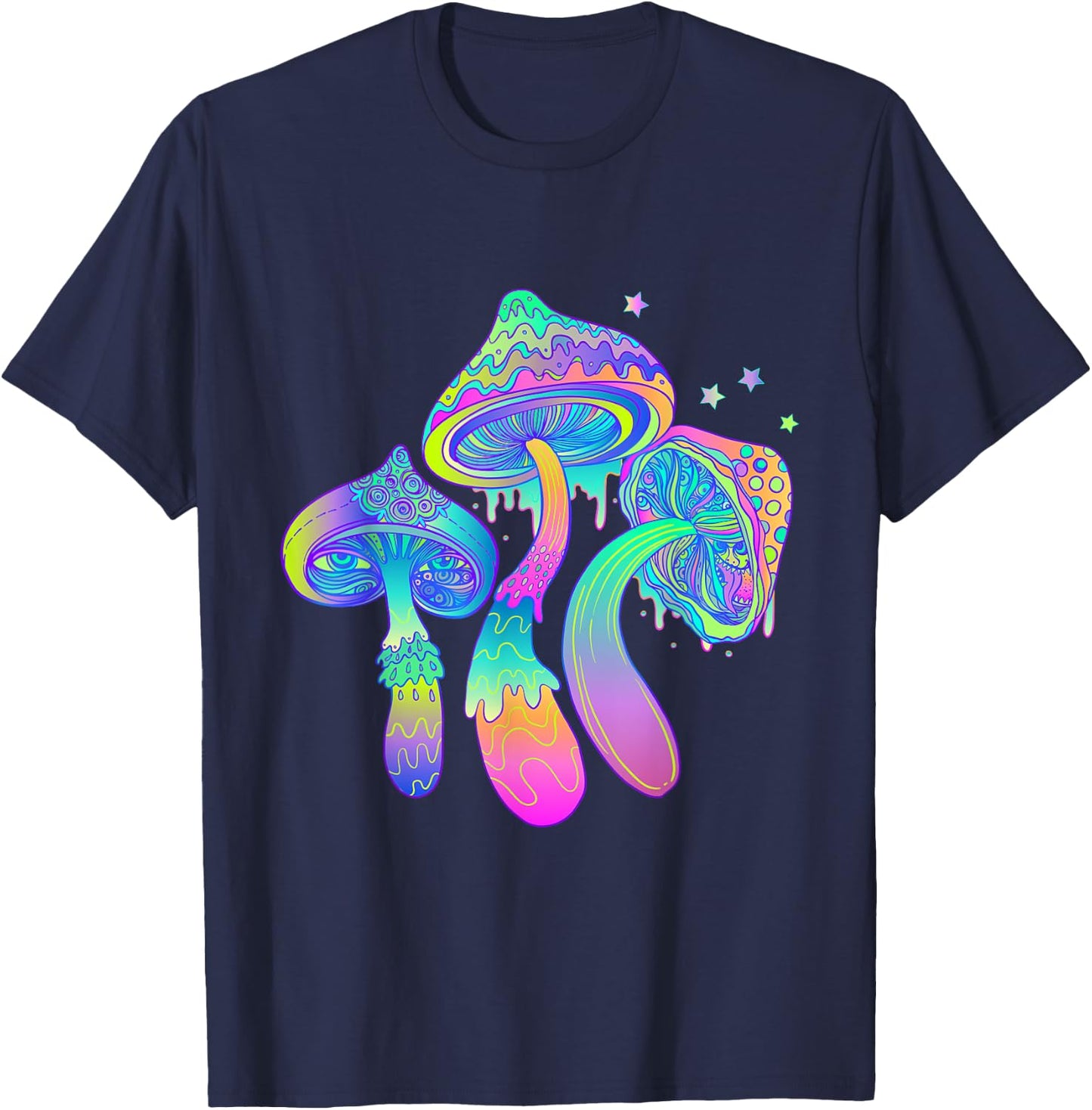 Psychedelic Mushroom Rainbow Mushroom Colourful Trippy Rave T-Shirt - T-Shirt | Navy