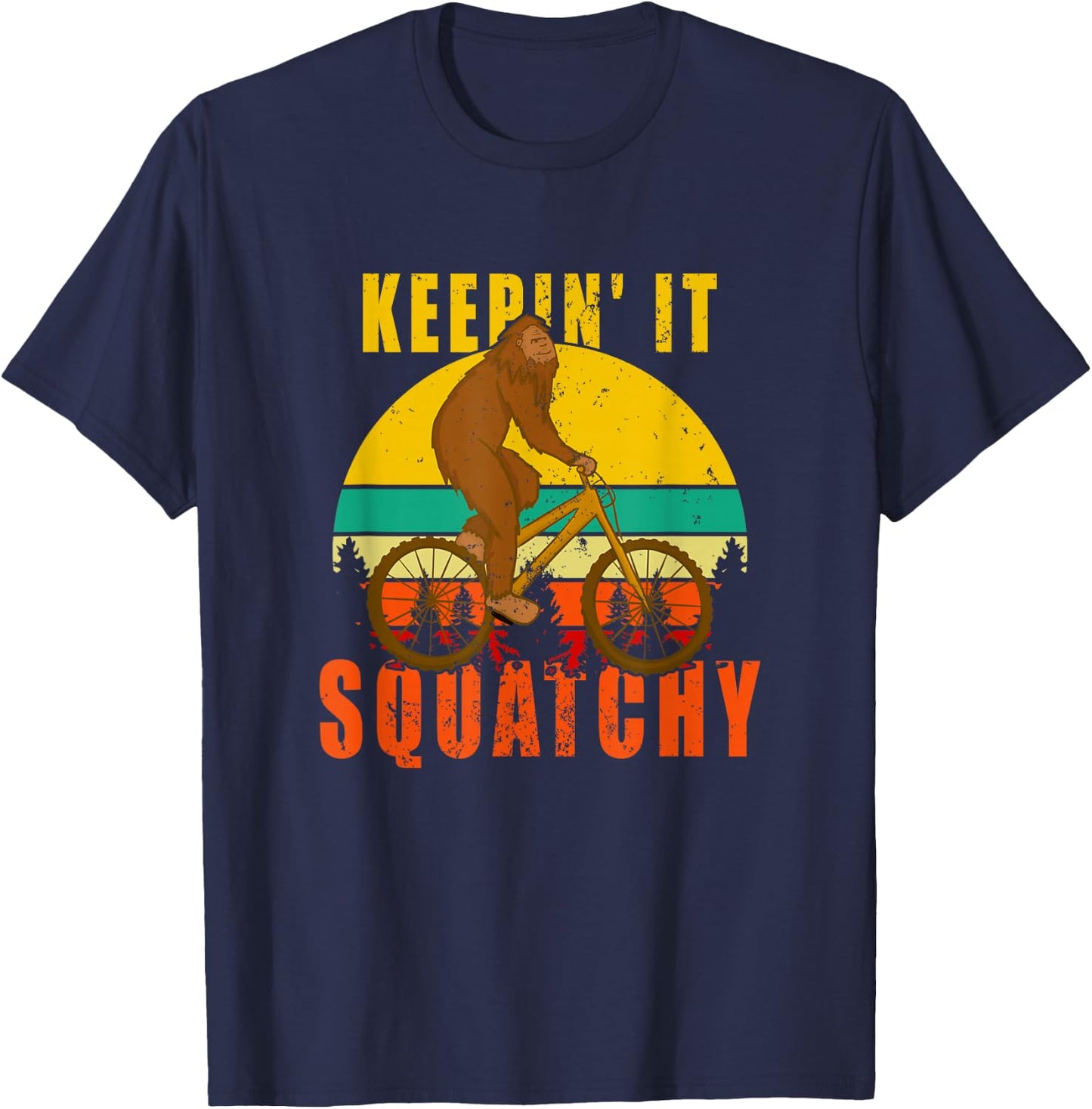 Keepin' It Squatchy Bigfoot Bike Riding T-Shirt - T-Shirt | Navy