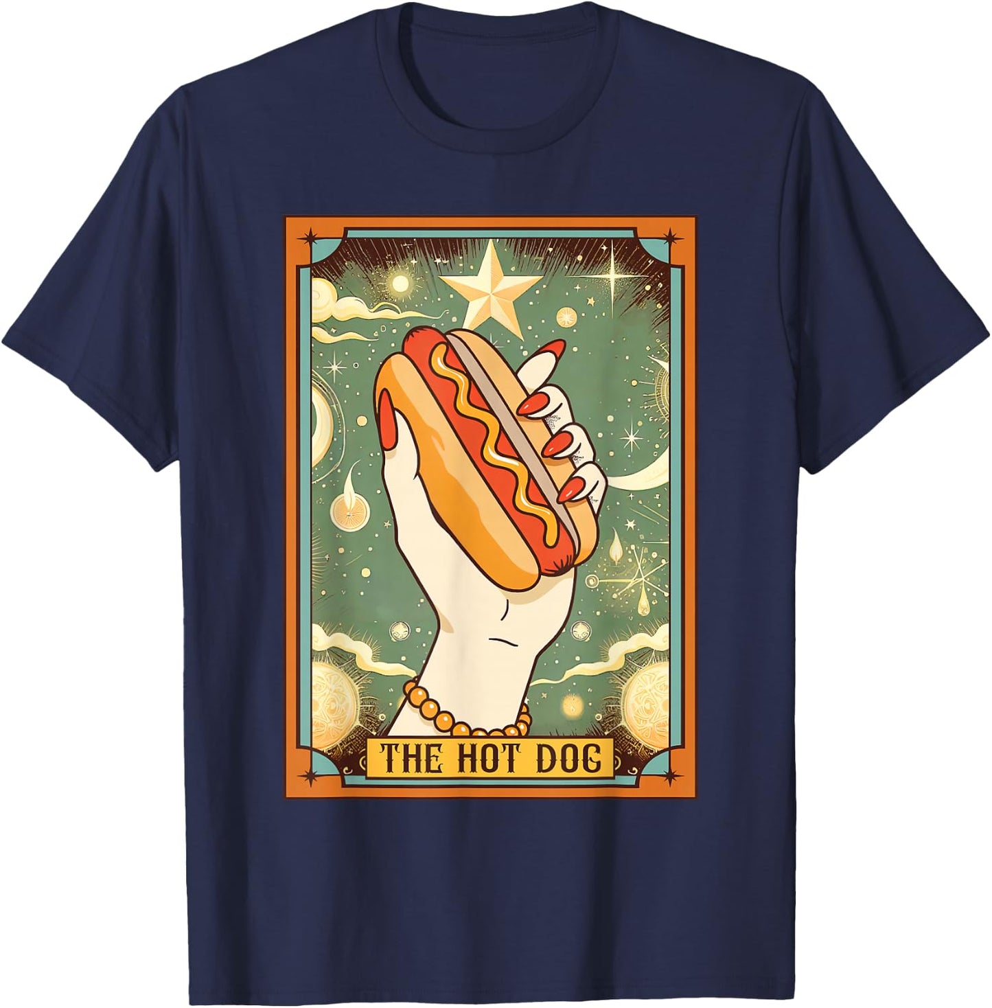 Hot Dog Bun Lover Foodie Food Lover The Hot Dog Tarot Card T-Shirt - T-Shirt | Navy