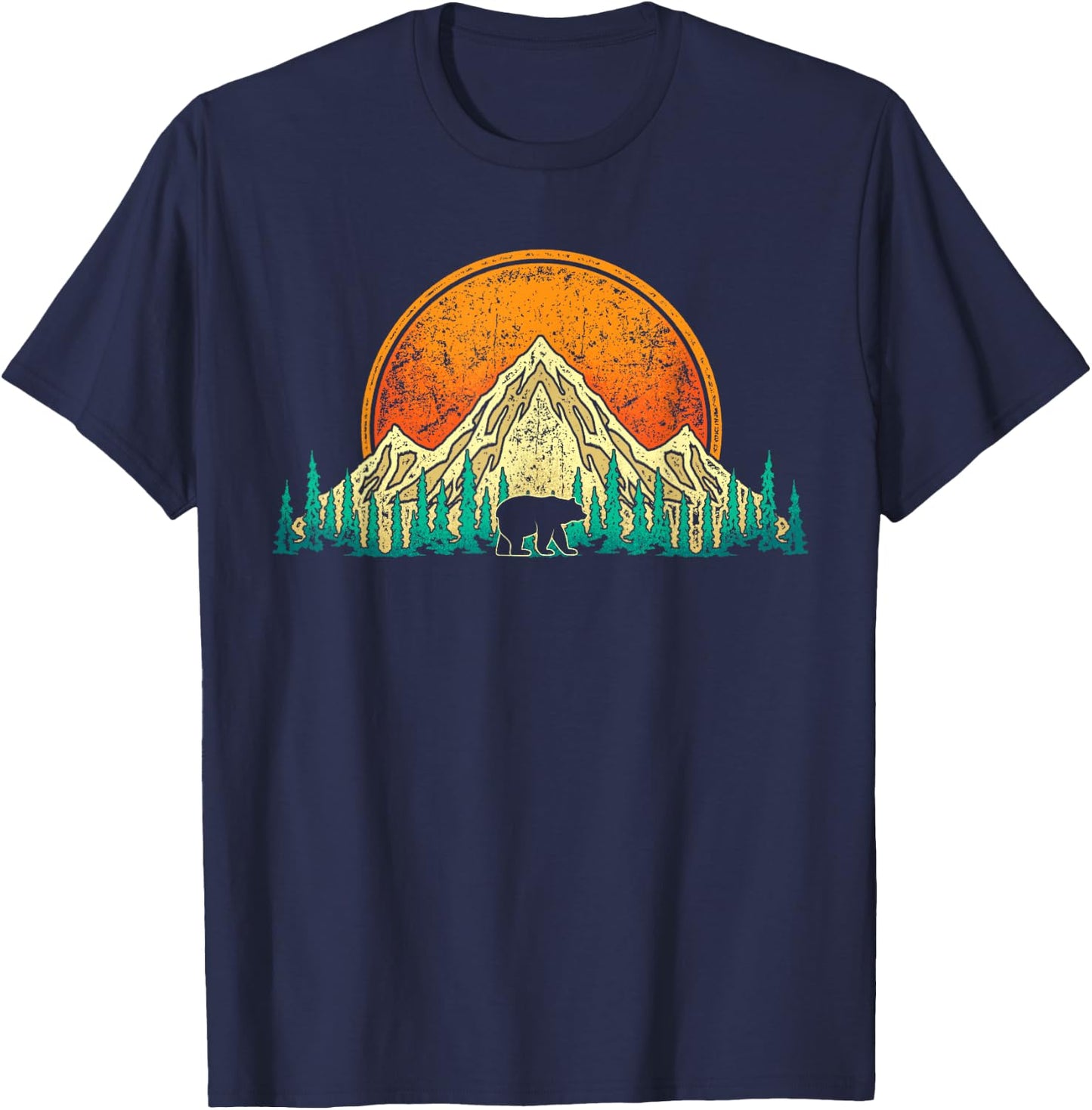 Hiking Mountains Nature Trees Outdoor Hiker Wildlife Forest T-Shirt - T-Shirt | Navy