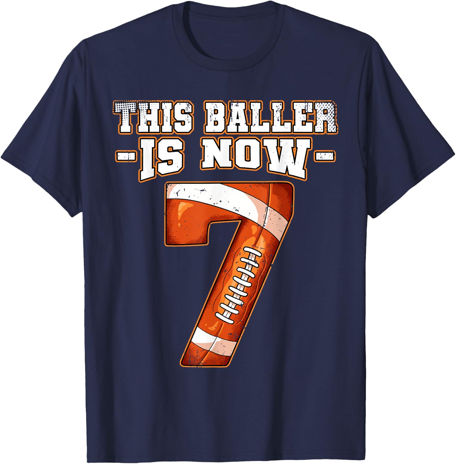 7th Birthday Football T-Shirt - T-Shirt | Navy