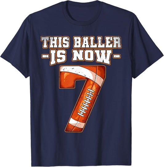 7th Birthday Football T-Shirt - T-Shirt | Navy