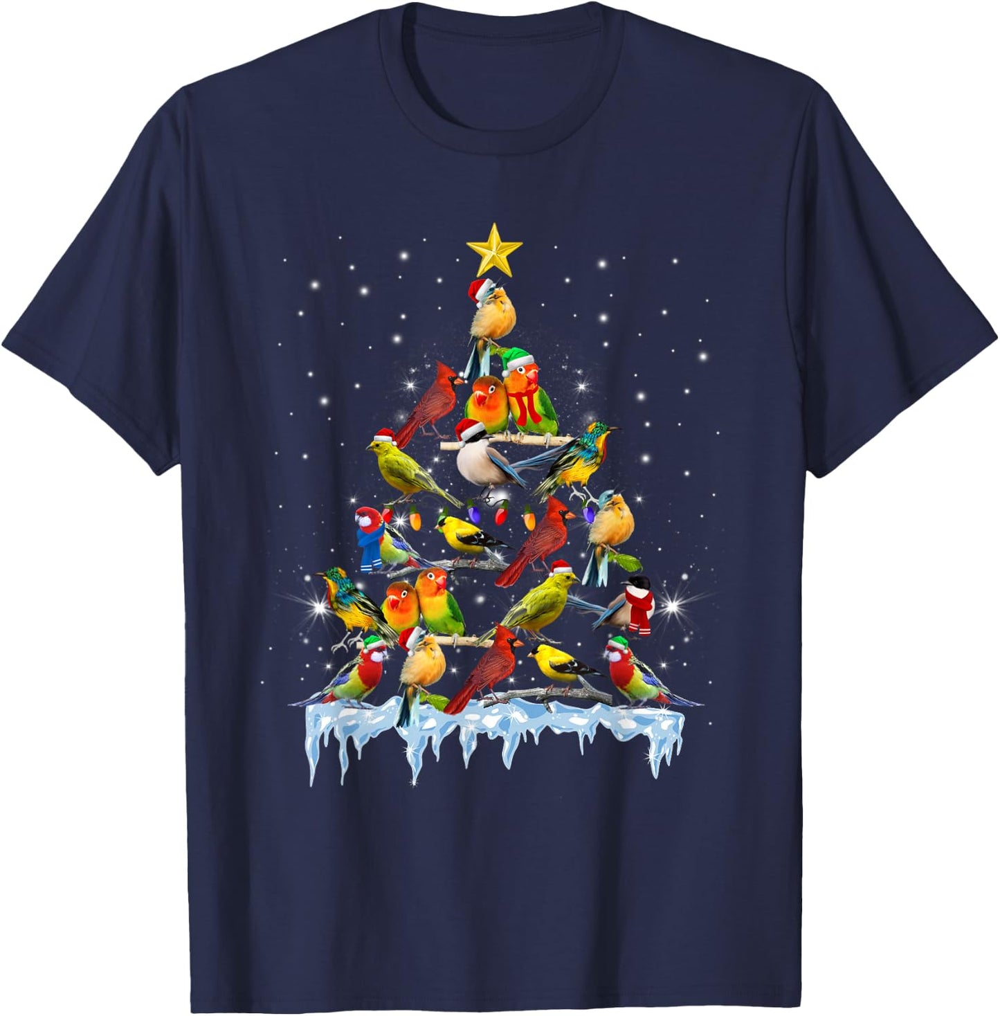 Parrot Christmas Tree Lights Funny Bird Lover Parrot T-Shirt - T-Shirt | Navy