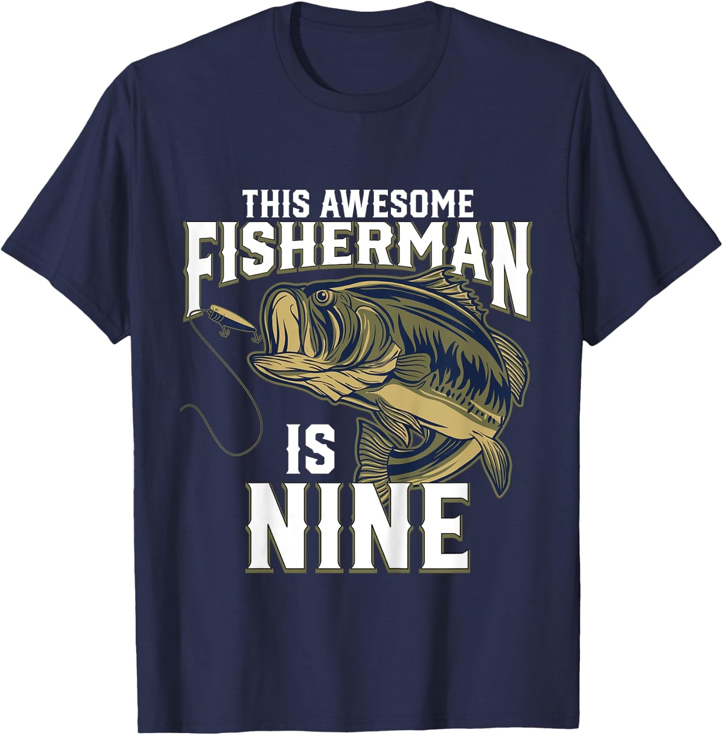 Kids 9 Year Old Fishing Birthday Party Fisherman 9th Gift Boy T-Shirt - T-Shirt | Navy