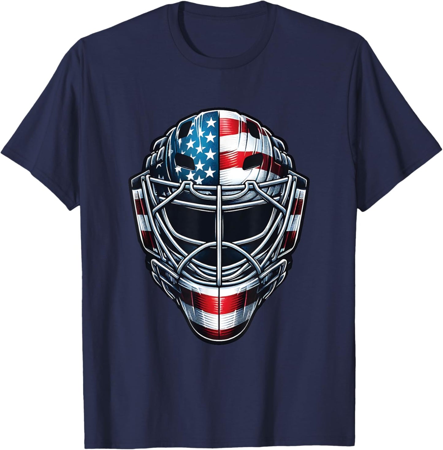 Hockey Goalie Mask 4th of July American Flag USA Fathers Day T-Shirt - T-Shirt | Navy