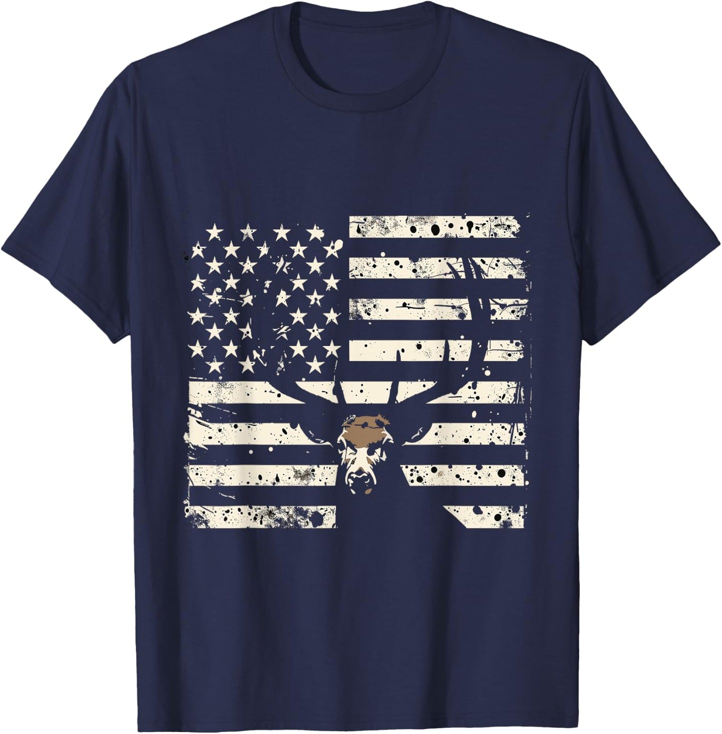 American Flag Camouflage Outdoor Antlers Deer Women Kids Men T-Shirt - T-Shirt | Navy