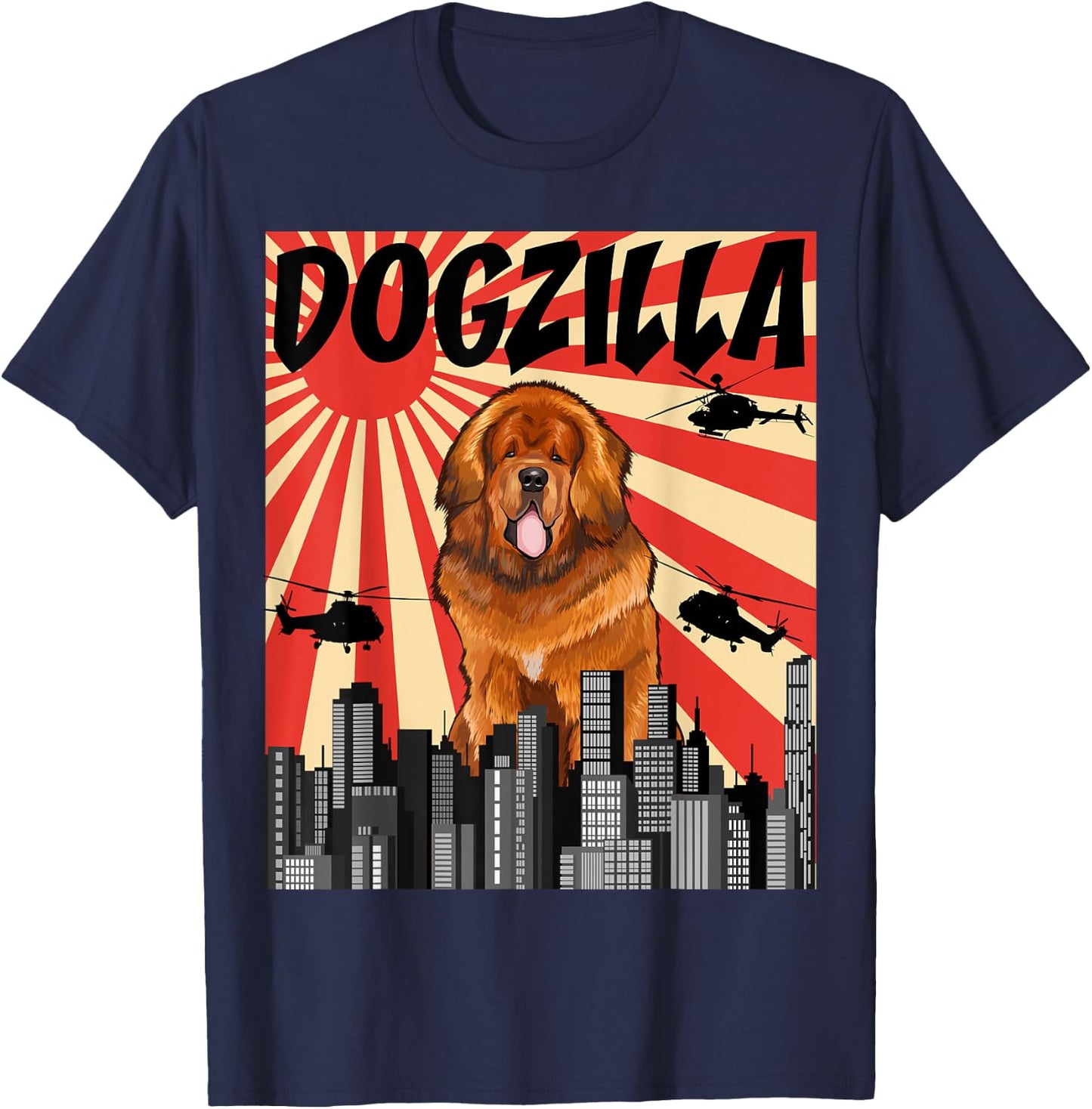 Funny Retro Japanese Dogzilla Tibetan Mastiff T-Shirt - T-Shirt | Navy