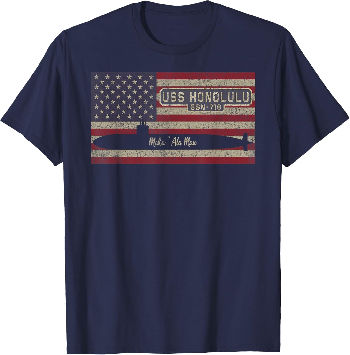 USS Honolulu SSN-718 Submarine USA American Flag Women Kids Men T-Shirt - T-Shirt | Navy