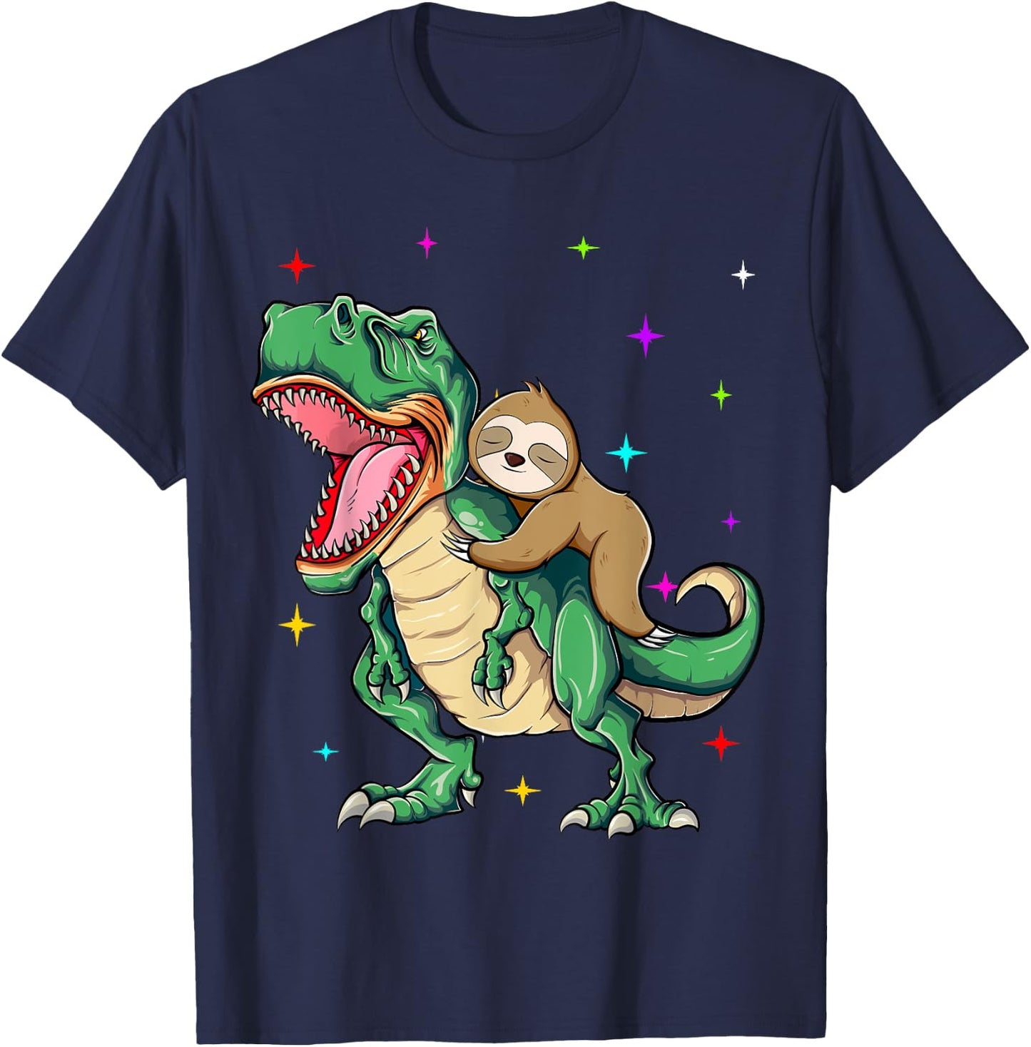 Funny Sloth Riding a T-Rex Dinosaur T-Shirt - T-Shirt | Navy