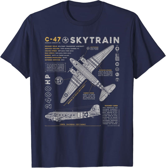 C-47 Skytrain | C47 Douglas Dakota WWII Transport Aircraft T-Shirt - T-Shirt | Navy