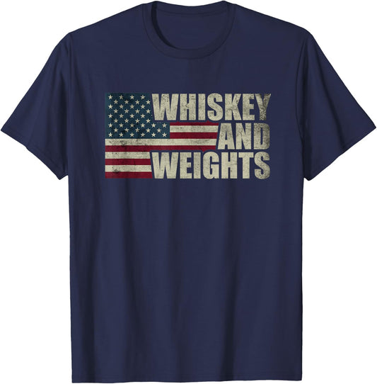 Whiskey And Weights Whiskey Lover Vintage USA American Flag T-Shirt - T-Shirt | Navy