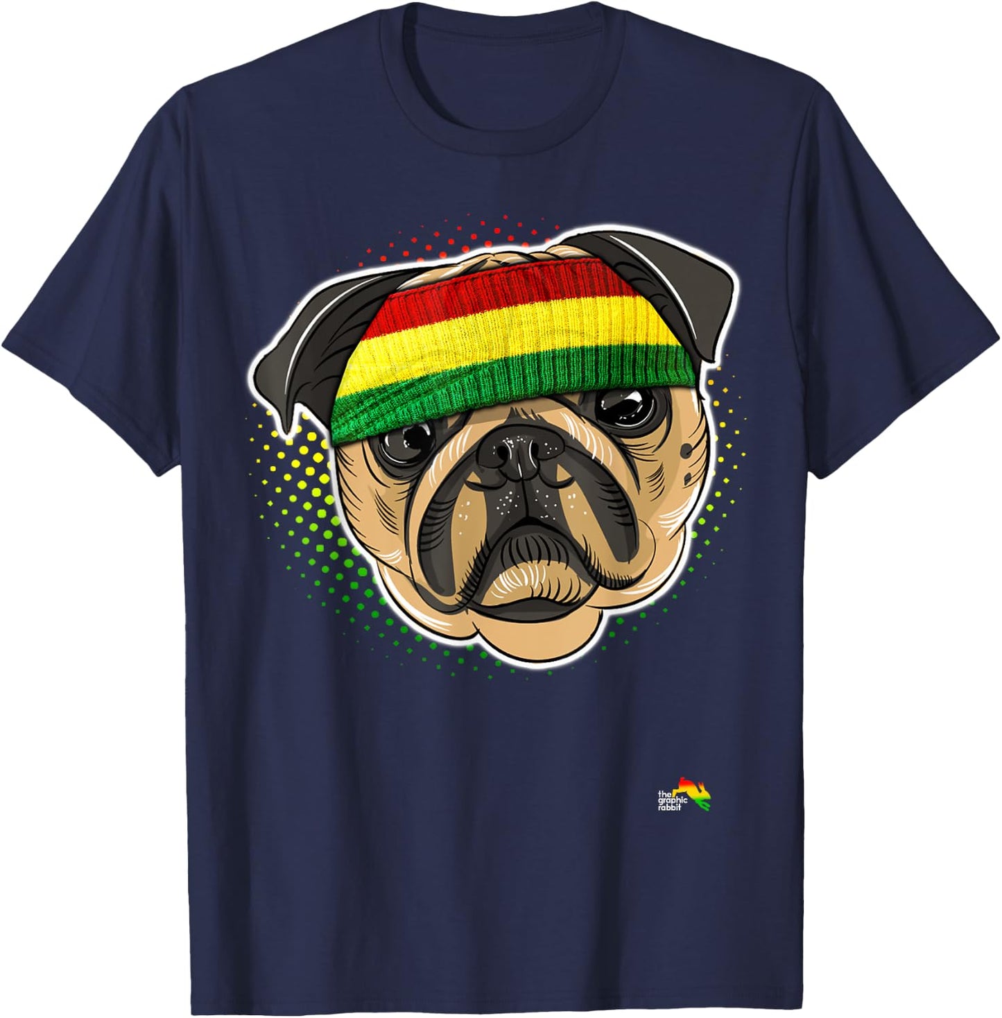 Reggae Pug Dog Rastafarian Animal - Puggle Men Women Kids T-Shirt - T-Shirt | Navy