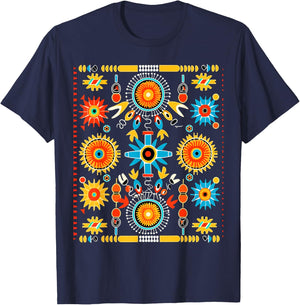 Native American Tribal Art Navajo Textile Design Style T-Shirt - T-Shirt | Navy